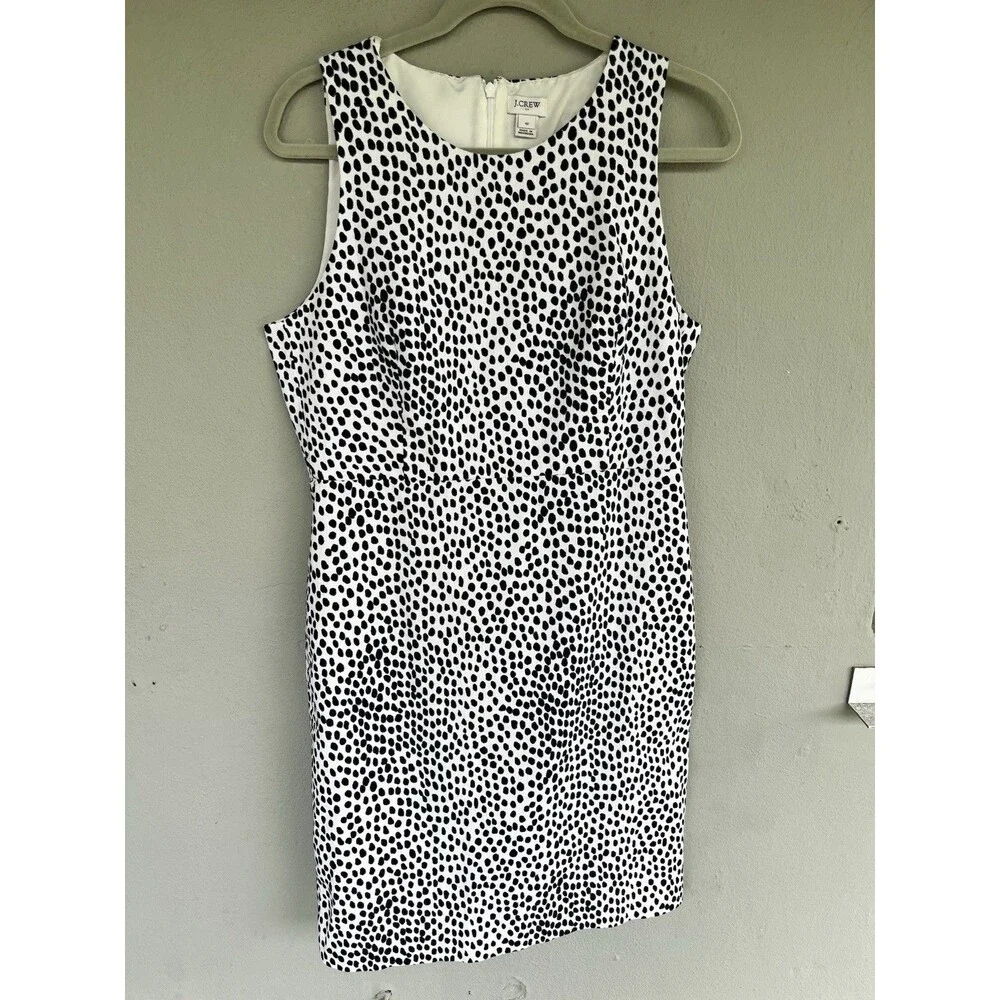 J.Crew Sheath Dress Womens 12 Navy White Polka Dot Sleeveless Career Cocktail